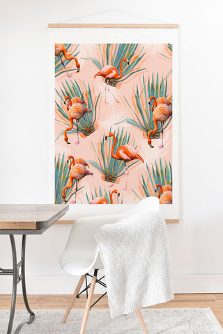 Marta Barragan Camarasa Flamingos pattern with cactus Art Print And Hanger