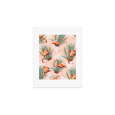 Marta Barragan Camarasa Flamingos pattern with cactus Art Print