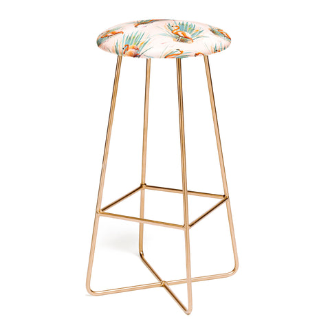 Marta Barragan Camarasa Flamingos pattern with cactus Bar Stool