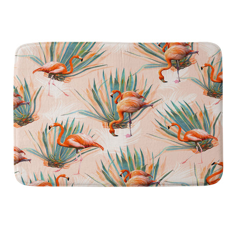 Marta Barragan Camarasa Flamingos pattern with cactus Memory Foam Bath Mat