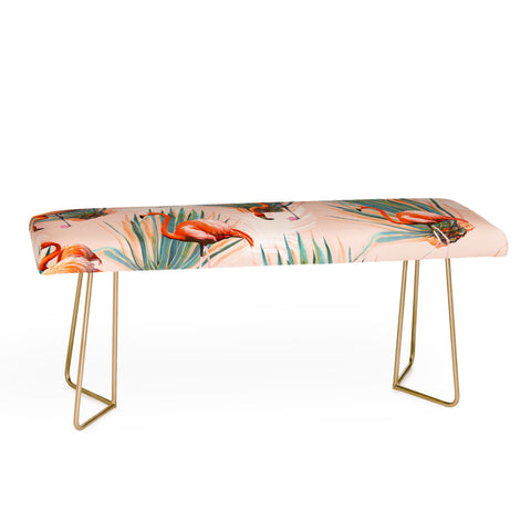 Marta Barragan Camarasa Flamingos pattern with cactus Bench