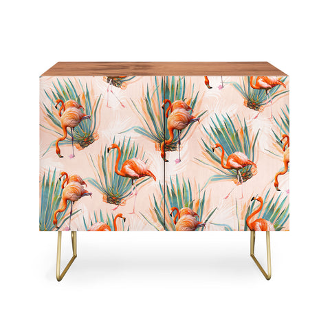 Marta Barragan Camarasa Flamingos pattern with cactus Credenza