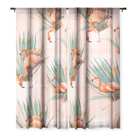 Marta Barragan Camarasa Flamingos pattern with cactus Sheer Non Repeat