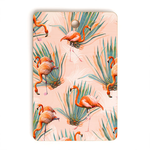 Marta Barragan Camarasa Flamingos pattern with cactus Cutting Board Rectangle