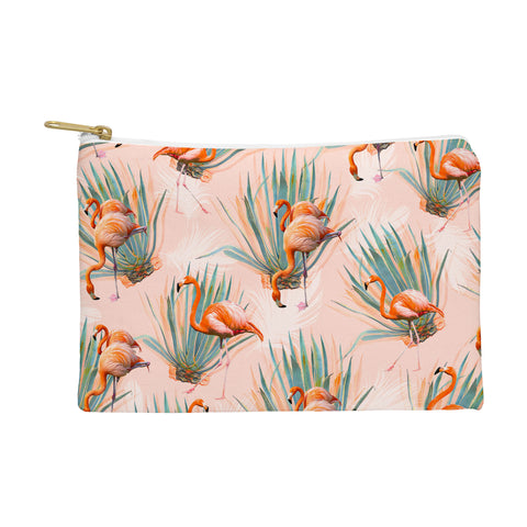 Marta Barragan Camarasa Flamingos pattern with cactus Pouch