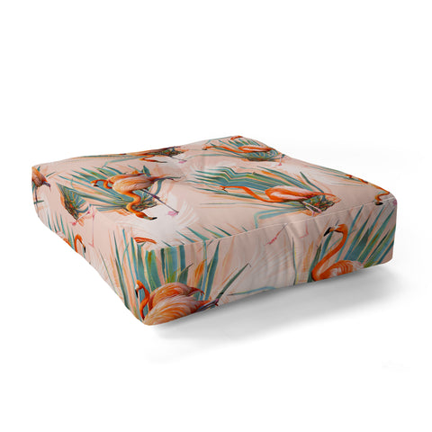 Marta Barragan Camarasa Flamingos pattern with cactus Floor Pillow Square
