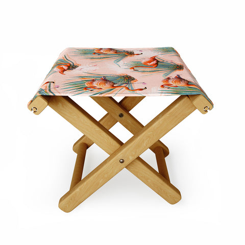 Marta Barragan Camarasa Flamingos pattern with cactus Folding Stool