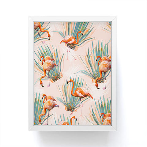 Marta Barragan Camarasa Flamingos pattern with cactus Framed Mini Art Print