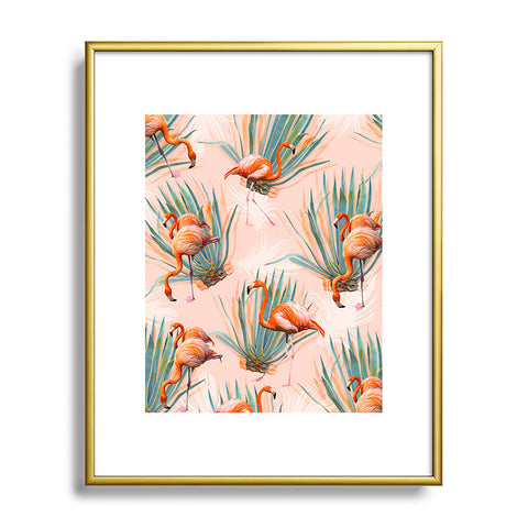 Marta Barragan Camarasa Flamingos pattern with cactus Metal Framed Art Print