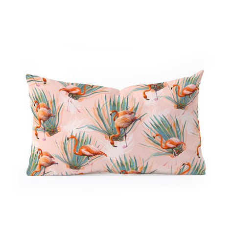 Marta Barragan Camarasa Flamingos pattern with cactus Oblong Throw Pillow