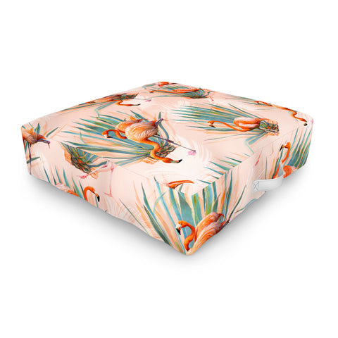 Marta Barragan Camarasa Flamingos pattern with cactus Outdoor Floor Cushion