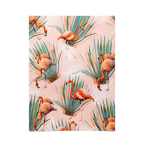 Marta Barragan Camarasa Flamingos pattern with cactus Poster