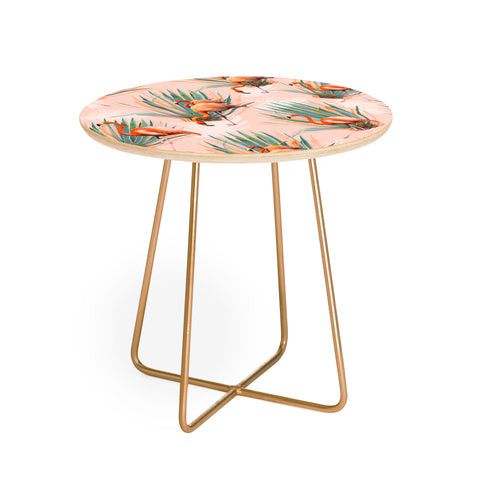 Marta Barragan Camarasa Flamingos pattern with cactus Round Side Table