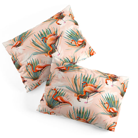 Marta Barragan Camarasa Flamingos pattern with cactus Pillow Shams