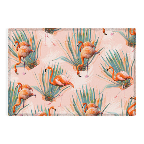 Marta Barragan Camarasa Flamingos pattern with cactus Outdoor Rug