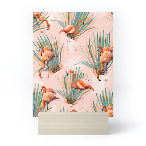 Marta Barragan Camarasa Flamingos pattern with cactus Mini Art Print