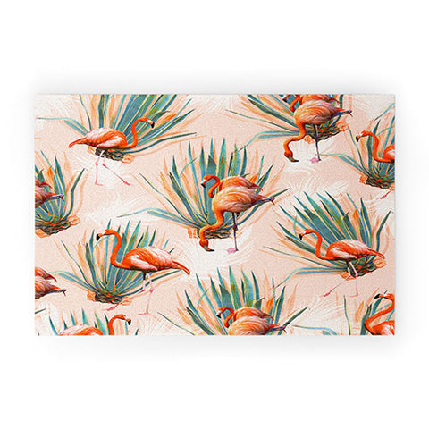 Marta Barragan Camarasa Flamingos pattern with cactus Welcome Mat