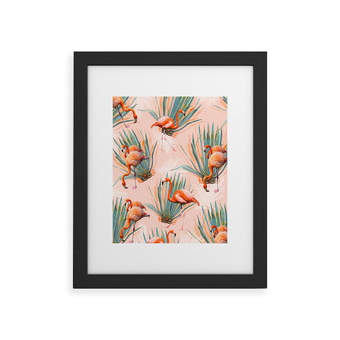 Marta Barragan Camarasa Flamingos pattern with cactus Framed Art Print