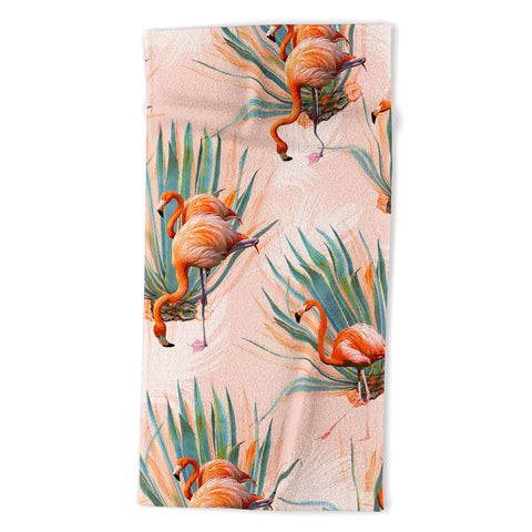 Marta Barragan Camarasa Flamingos pattern with cactus Beach Towel