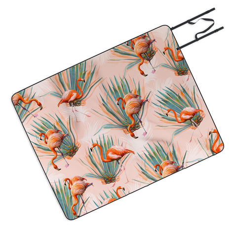 Marta Barragan Camarasa Flamingos pattern with cactus Picnic Blanket