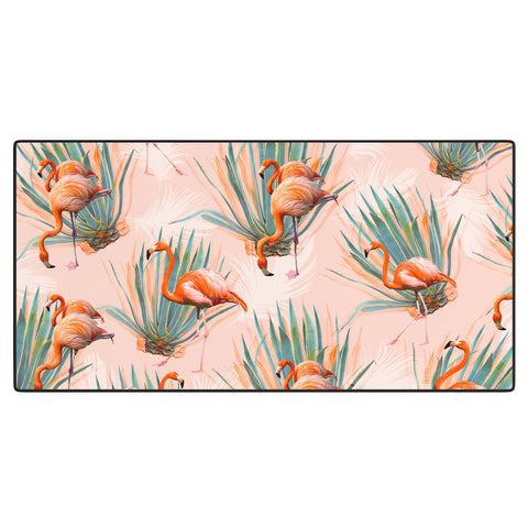 Marta Barragan Camarasa Flamingos pattern with cactus Desk Mat