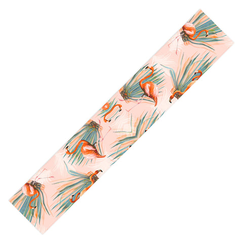 Marta Barragan Camarasa Flamingos pattern with cactus Table Runner