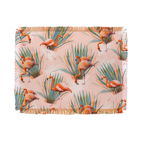 Marta Barragan Camarasa Flamingos pattern with cactus Throw Blanket