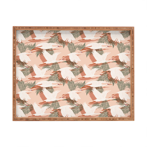 Marta Barragan Camarasa Flock cranes sunset Rectangular Tray