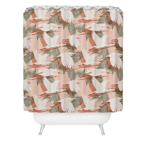 Marta Barragan Camarasa Flock cranes sunset Shower Curtain