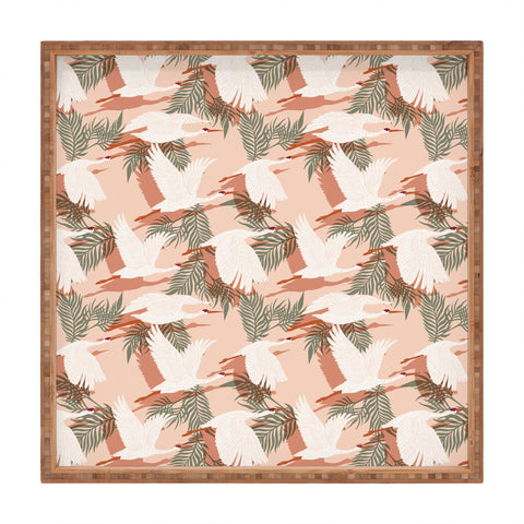 Marta Barragan Camarasa Flock cranes sunset Square Tray