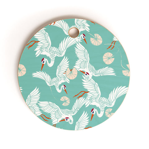 Marta Barragan Camarasa Flock of crane birds I Cutting Board Round