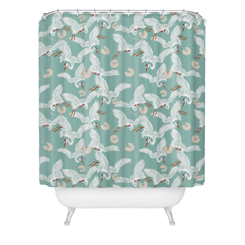 Marta Barragan Camarasa Flock of crane birds I Shower Curtain