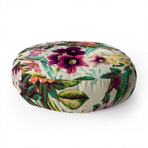 Marta Barragan Camarasa Floral and exotic birds Floor Pillow Round