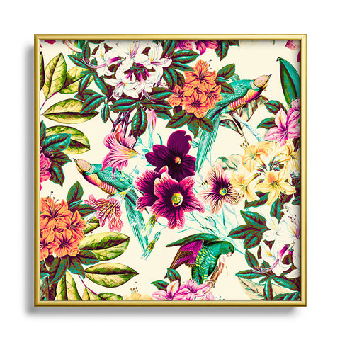 Marta Barragan Camarasa Floral and exotic birds Square Metal Framed Art Print