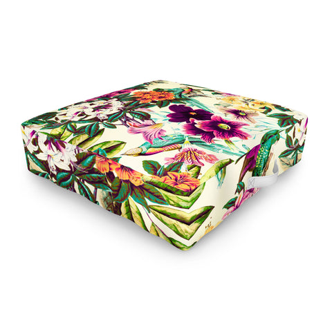 Marta Barragan Camarasa Floral and exotic birds Outdoor Floor Cushion