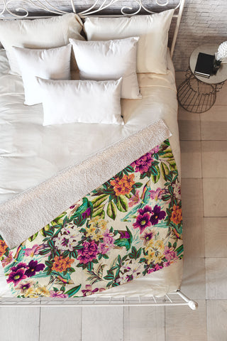 Marta Barragan Camarasa Floral and exotic birds Fleece Throw Blanket