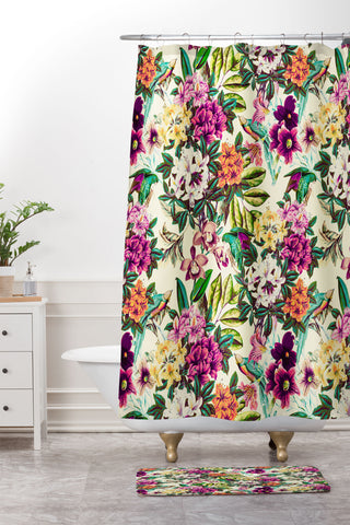 Marta Barragan Camarasa Floral and exotic birds Shower Curtain And Mat