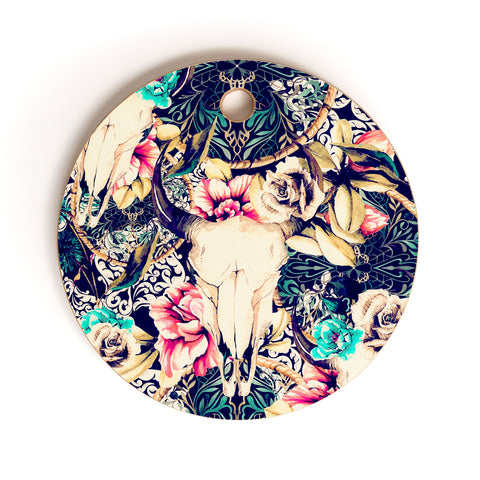 Marta Barragan Camarasa Floral Bohemian Skull Pattern Cutting Board Round