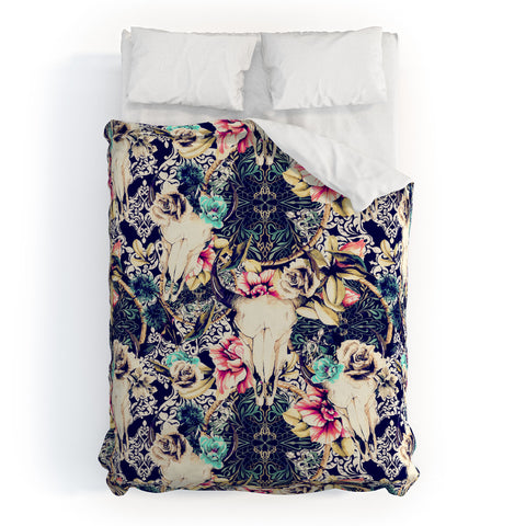 Marta Barragan Camarasa Floral Bohemian Skull Pattern Duvet Cover