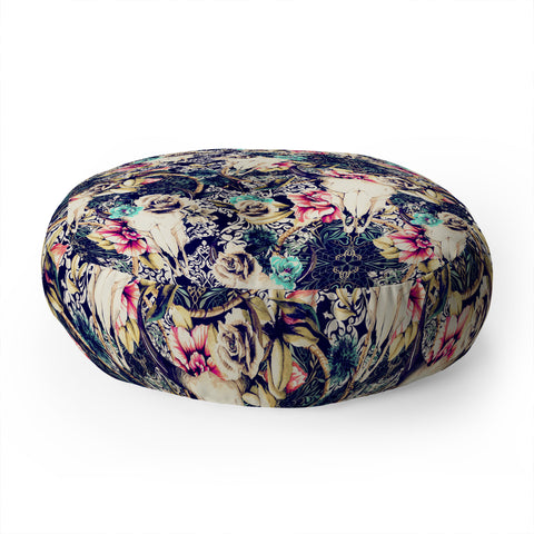 Marta Barragan Camarasa Floral Bohemian Skull Pattern Floor Pillow Round