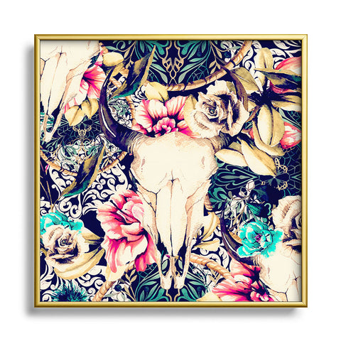 Marta Barragan Camarasa Floral Bohemian Skull Pattern Square Metal Framed Art Print