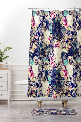 Marta Barragan Camarasa Floral Bohemian Skull Pattern Shower Curtain And Mat