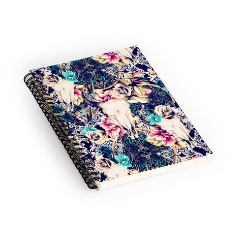 Marta Barragan Camarasa Floral Bohemian Skull Pattern Spiral Notebook