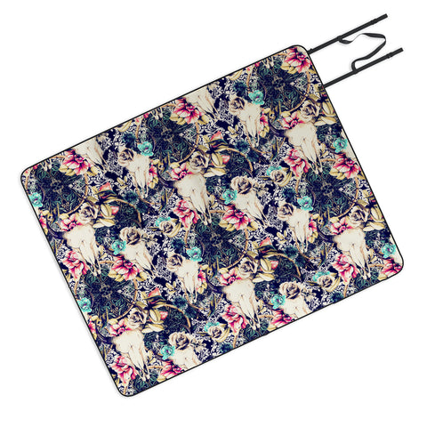 Marta Barragan Camarasa Floral Bohemian Skull Pattern Picnic Blanket