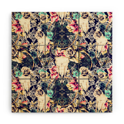 Marta Barragan Camarasa Floral Bohemian Skull Pattern Wood Wall Mural