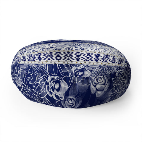 Marta Barragan Camarasa Floral Indigo Floor Pillow Round