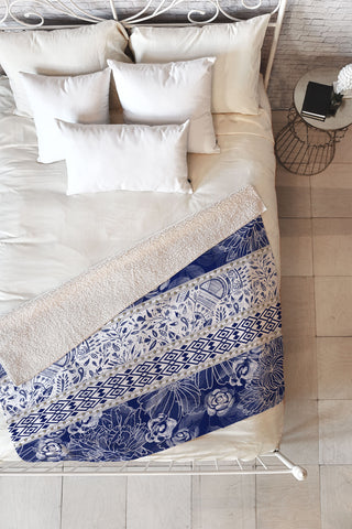 Marta Barragan Camarasa Floral Indigo Fleece Throw Blanket