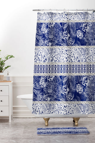Marta Barragan Camarasa Floral Indigo Shower Curtain And Mat