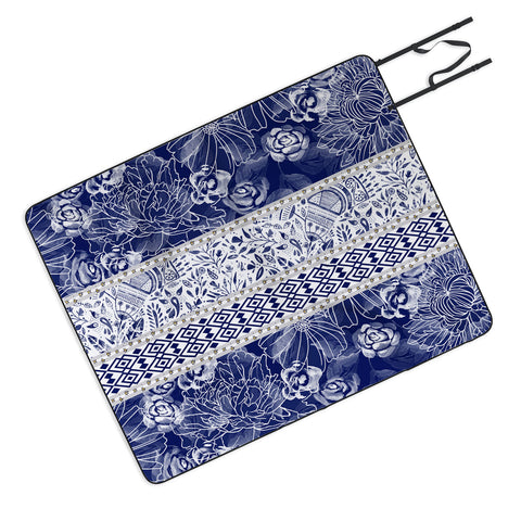 Marta Barragan Camarasa Floral Indigo Picnic Blanket
