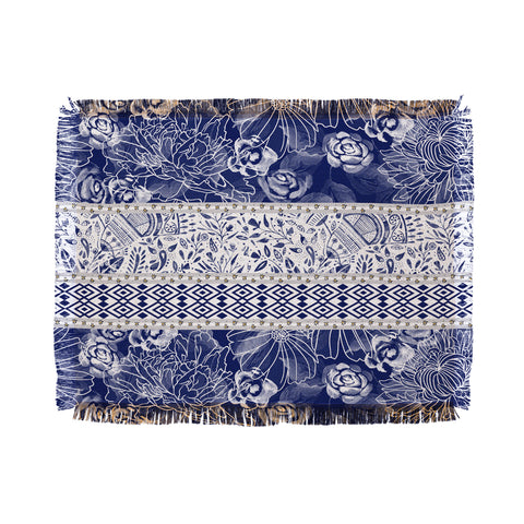 Marta Barragan Camarasa Floral Indigo Throw Blanket